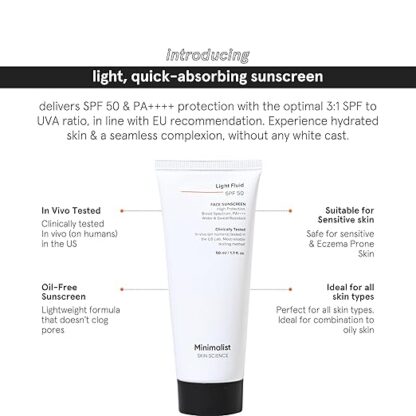Minimalist Light Fluid Sunscreen SPF 50 for Oily Skin - Image 5